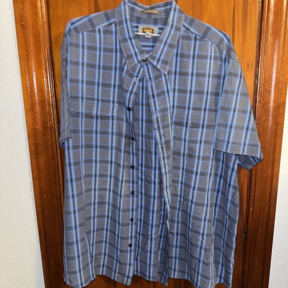3XL Mens Button Shirt Blue Short Sleeve Foundry Big And Tall Pockets Comfort Str - Picture 1 of 7